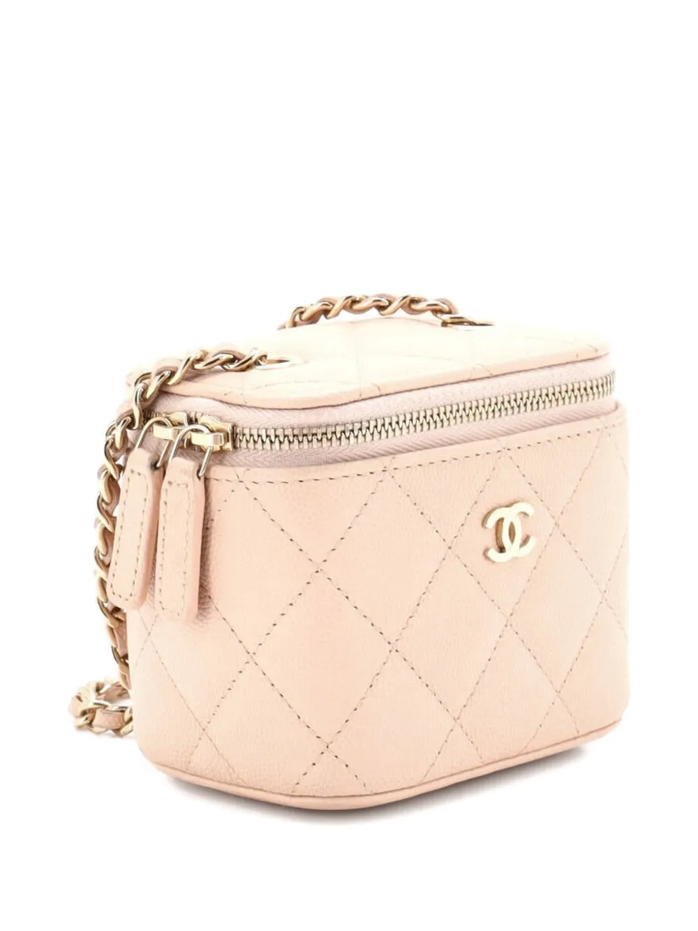  Chanel Pre-owned Classic Vanity Case With Chain Quilted Caviar Mini Pouch - Neutrals 
