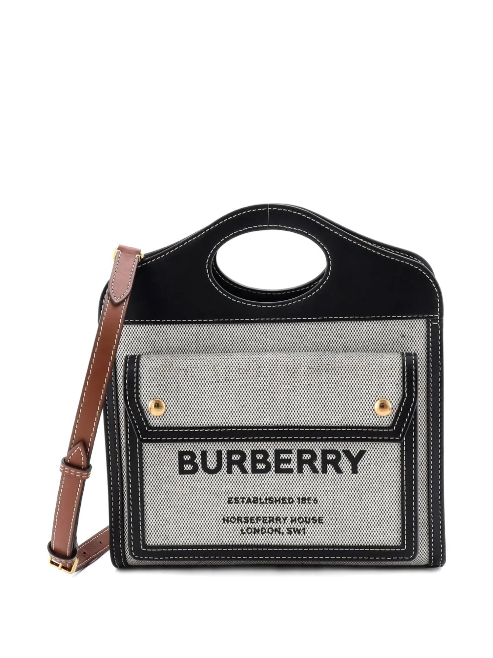 Burberry Pre-Owned Logo Pocket Tote Canvas with Leather Mini crossbody bag - Nero