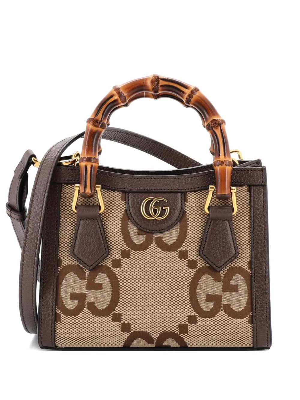 Gucci Pre-Owned Borsa a spalla Diana NM mini in tela Jumbo GG con manico in bambù - Marrone