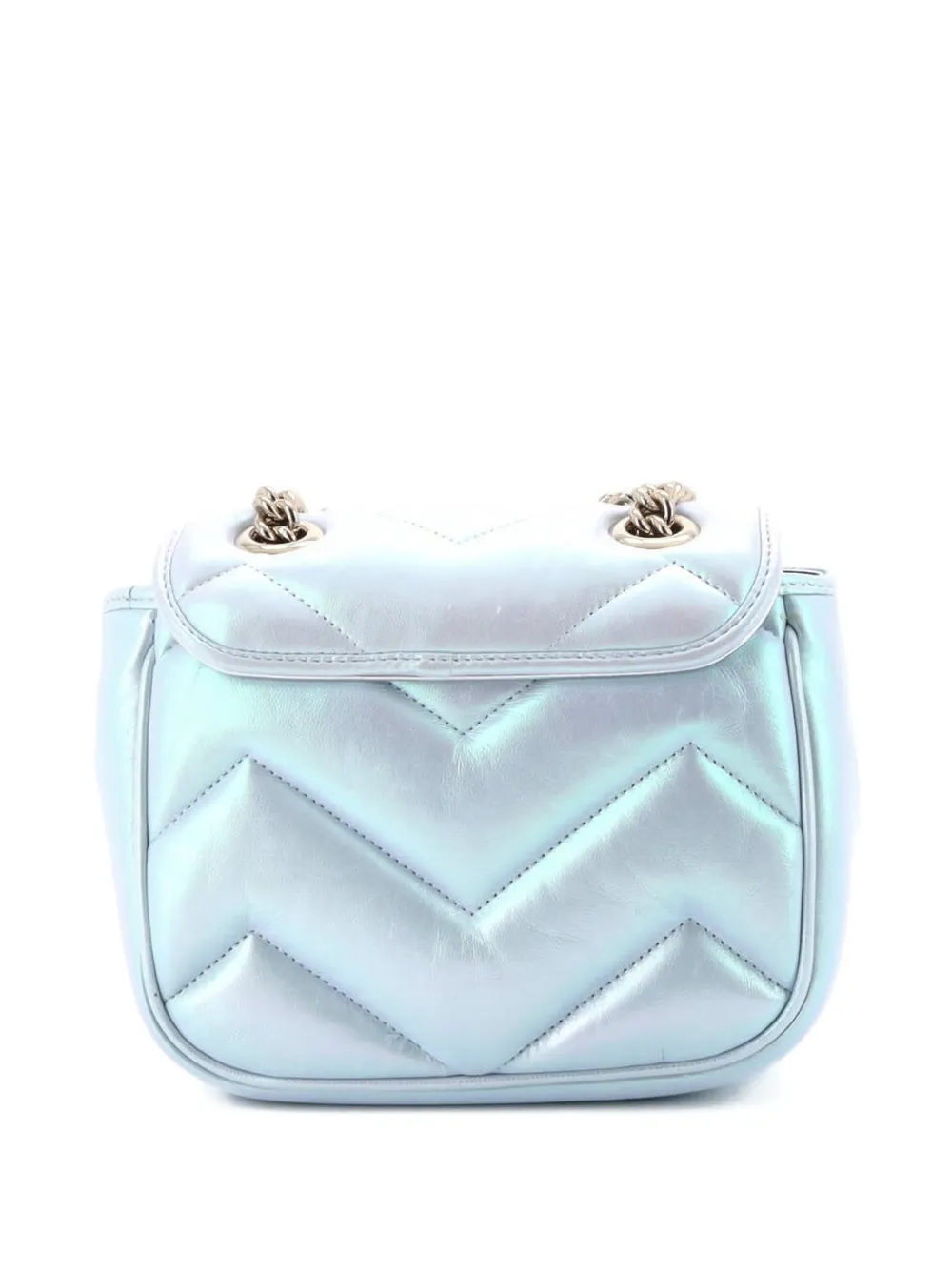 Gg Marmont Square Flap Bag Chevron Iridescent Leather Mini Shoulder Bag