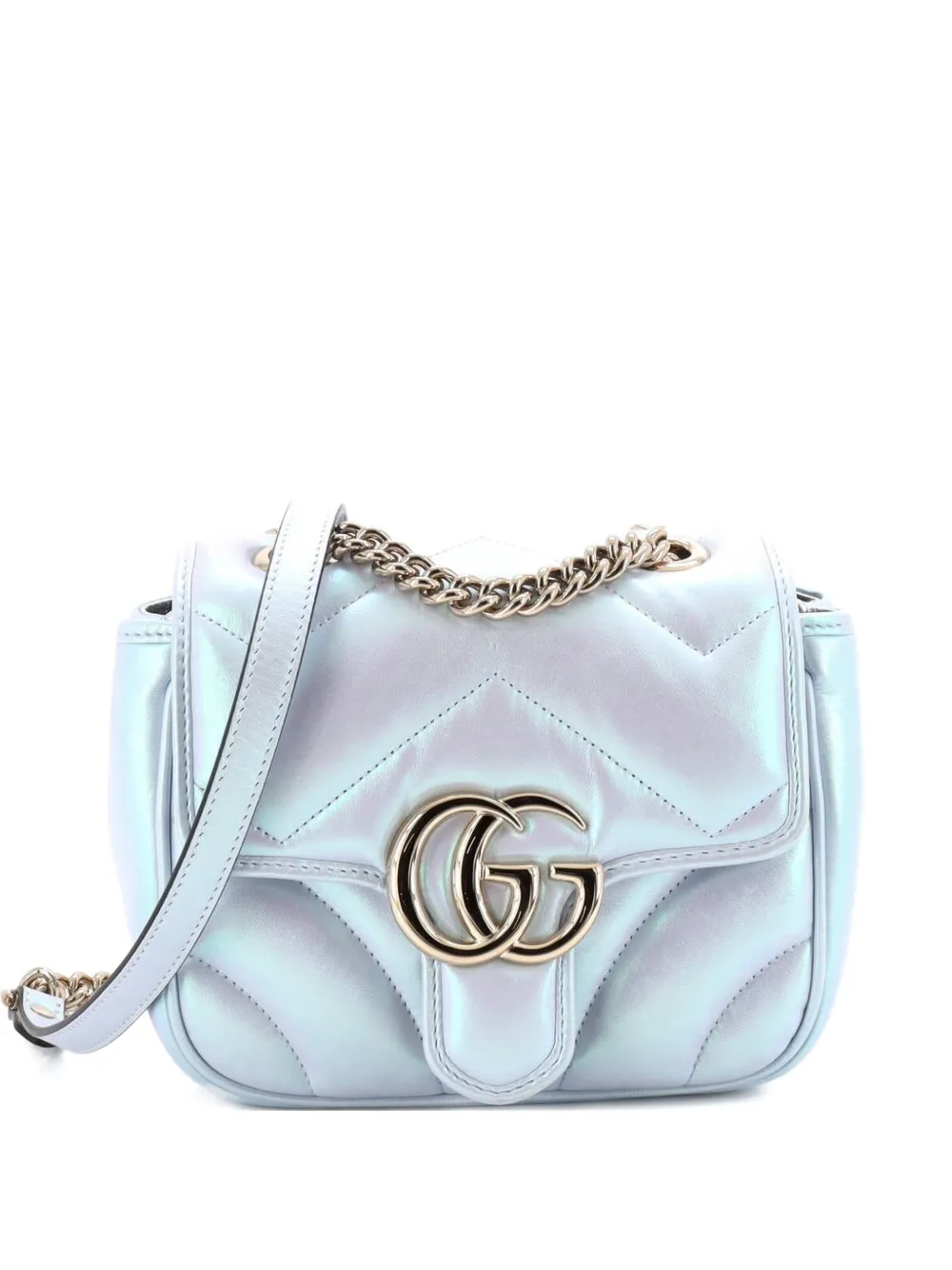 Gucci Pre-Owned GG Marmont Square Flap Bag Chevron Iridescent Leather Mini shoulder bag - Effetto metallizzato