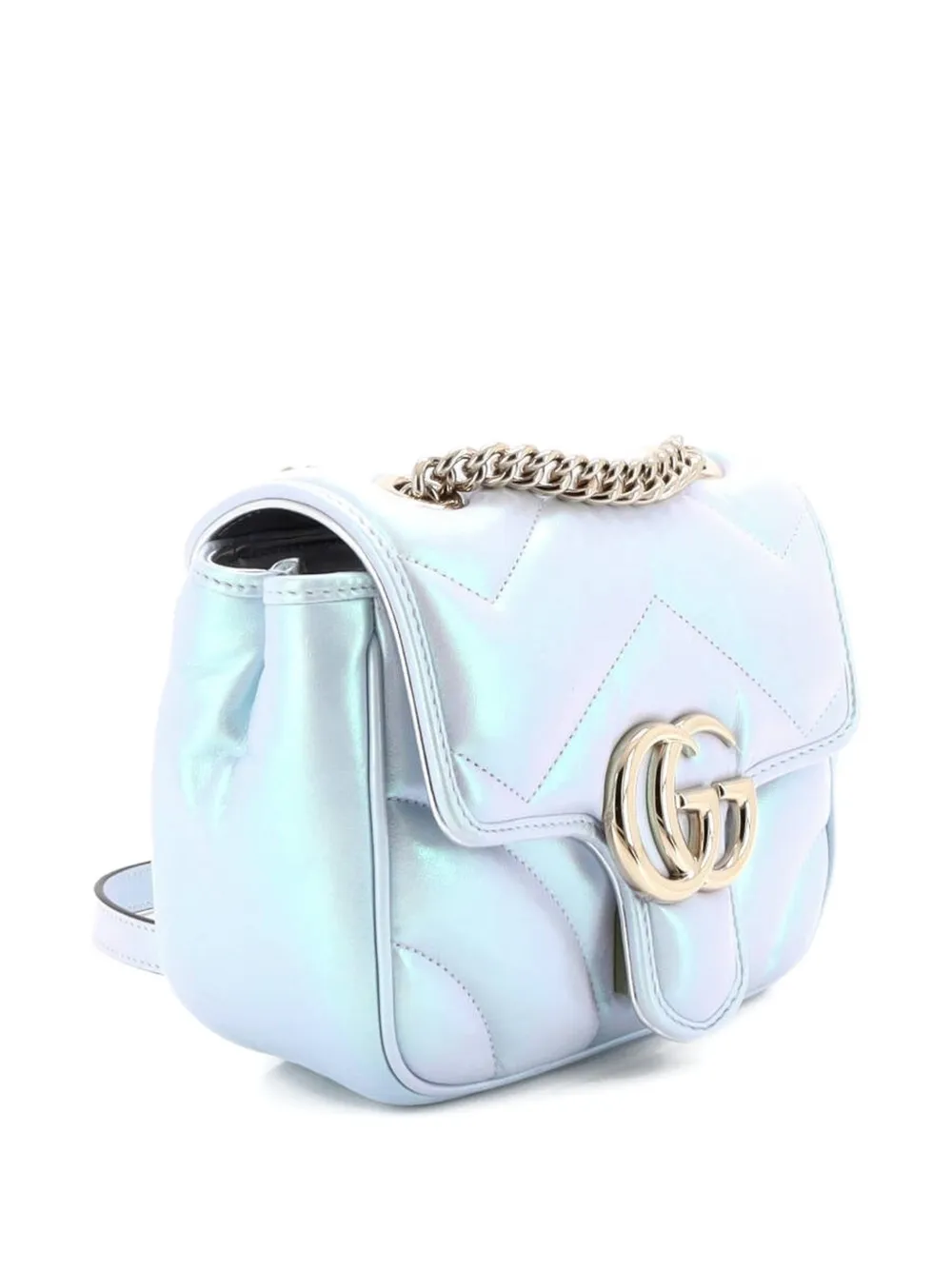 Gg Marmont Square Flap Bag Chevron Iridescent Leather Mini Shoulder Bag