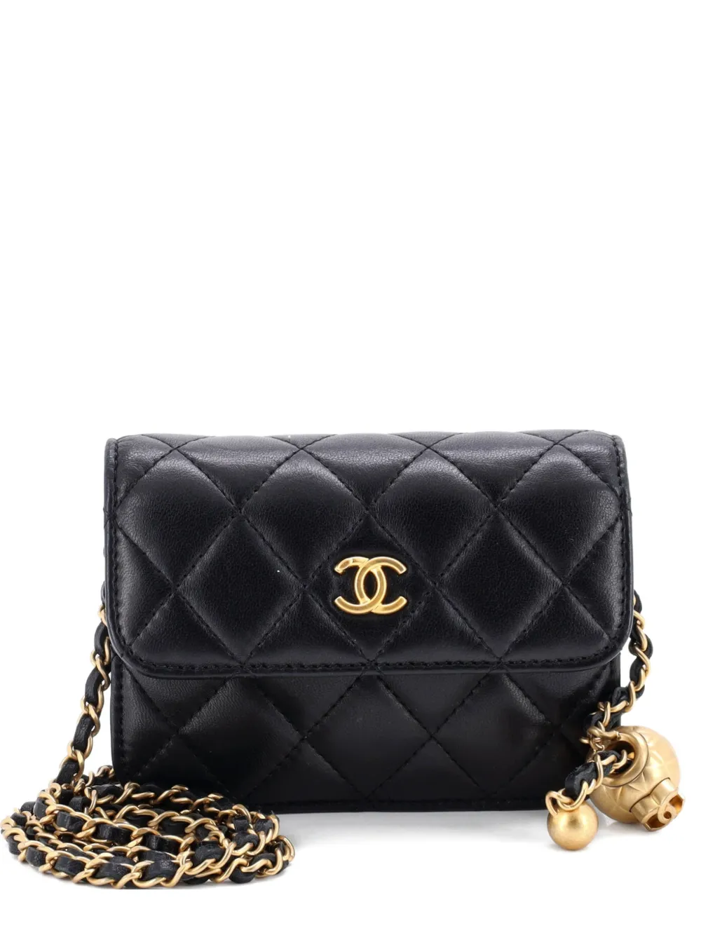 CHANEL Pre-Owned Pearl Crush Flap Clutch with Chain Quilted Lambskin Mini crossbody bag - Nero