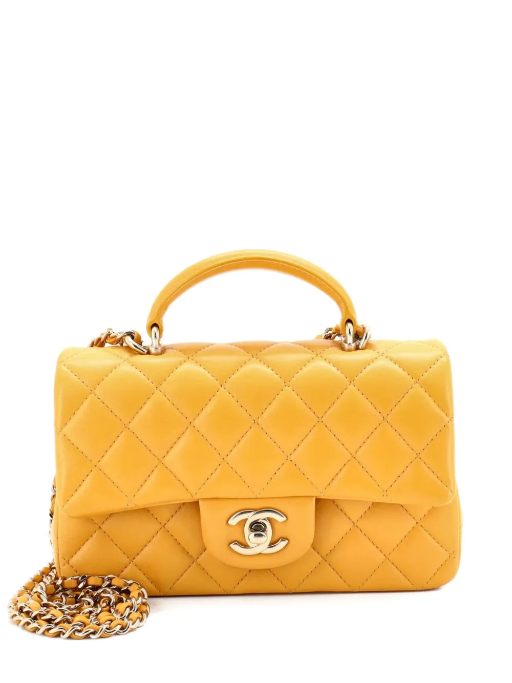CHANEL Pre-Owned Classic Single Flap Top Handle Bag Quilted Lambskin Mini shoulder bag - Giallo