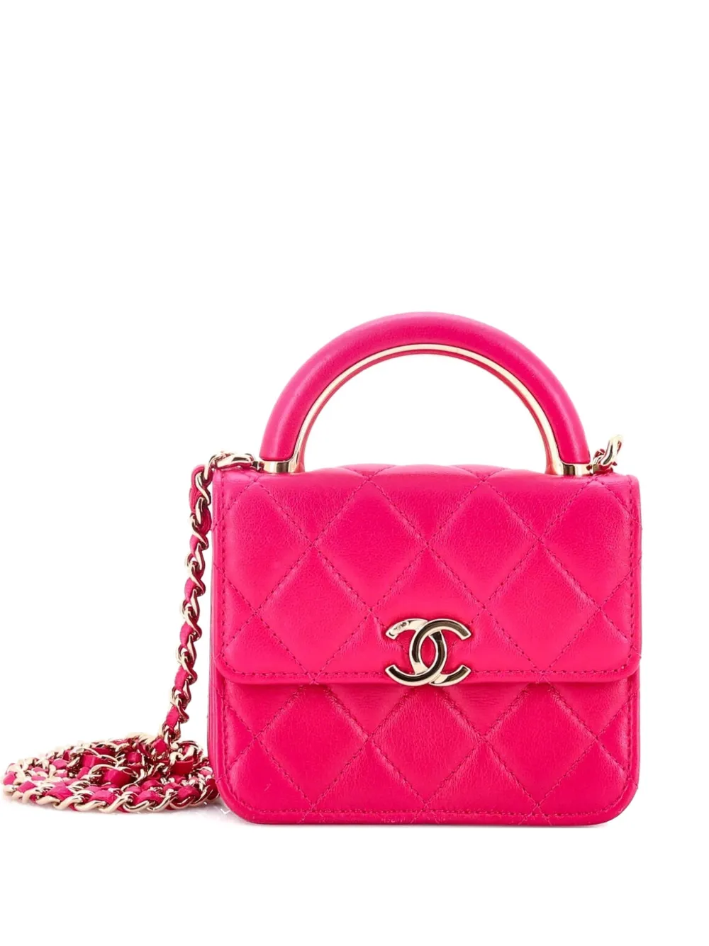 CHANEL Pre-Owned Charming Handle Flap with Chain Quilted Lambskin Mini clutch bag - Rosa