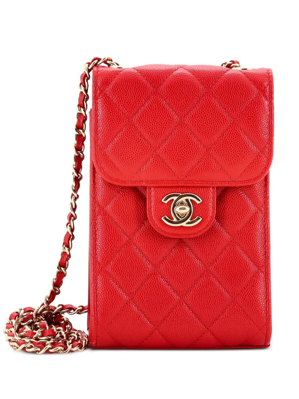 CHANEL Pre-Owned CC Flap Phone Holder Crossbody Bag Quilted Caviar clutch bag - Rosso