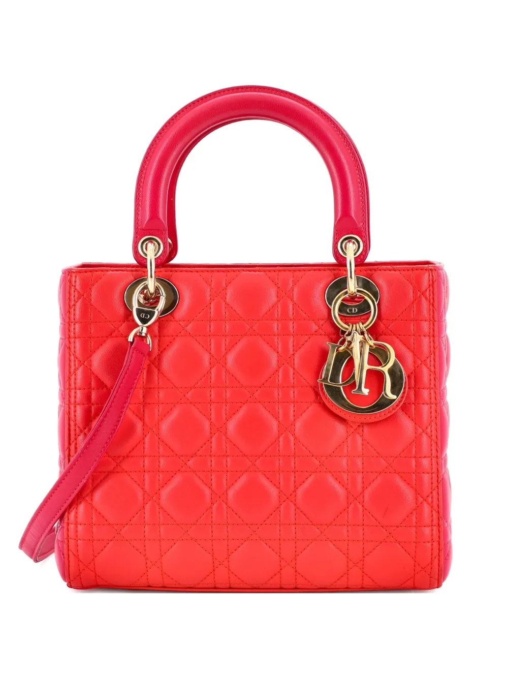 Christian Dior Pre-Owned Borsa a tracolla Lady Dior media in pelle di agnello trapuntata con motivo Cannage - Rosso