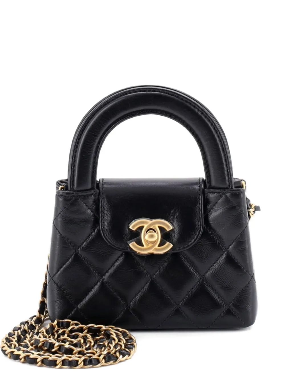 CHANEL Pre-Owned Kelly Top Handle Shopping Bag Quilted Shiny Aged Calfskin Nano crossbody bag - Nero