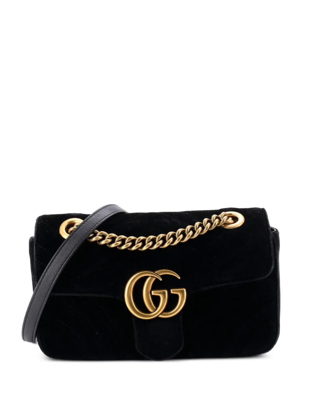 Gucci Pre-Owned GG Marmont Flap Bag Matelasse Velvet Mini shoulder bag - Nero