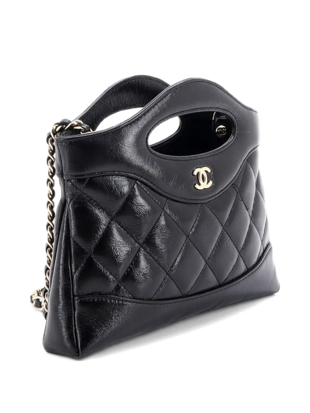 31 Shopping Bag Clutch With Chain Quilted Shiny Crumpled Calfskin Small Crossbody Bag