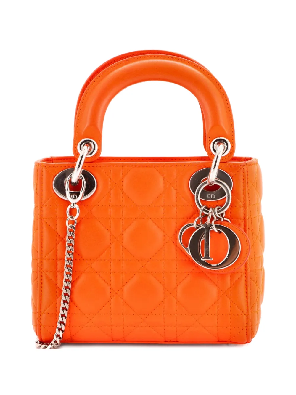 Christian Dior Pre-Owned Lady Dior Chain Bag Cannage Quilt Lambskin Mini satchel - Arancione