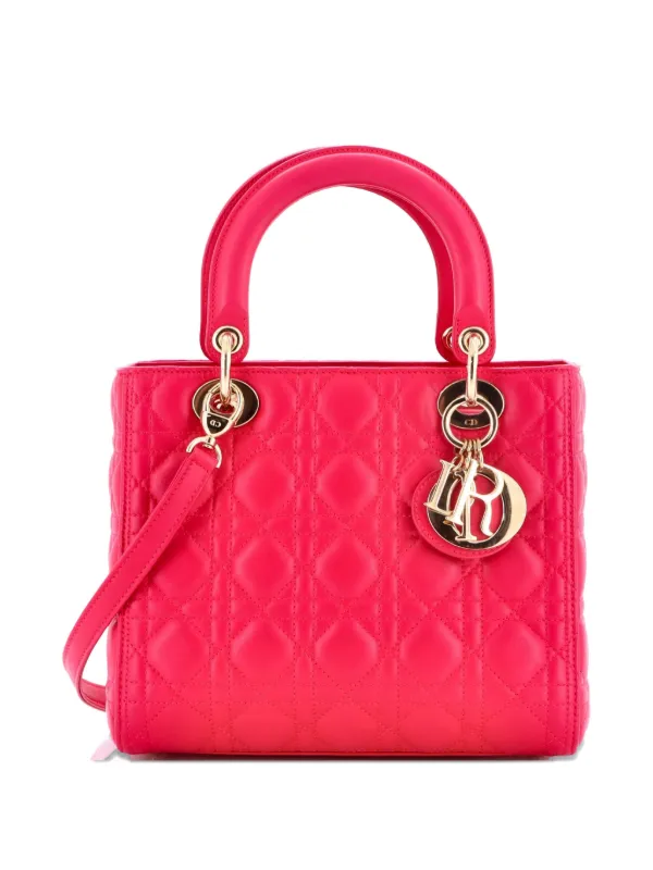 Dior Pre-owned Lady Dior Bag Cannage Quilt Lambskin Medium Satchel in Pink