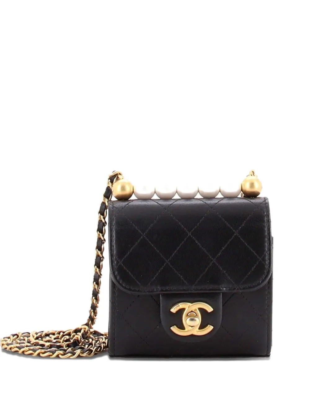 CHANEL Pre-Owned Chic Pearls Flap Clutch with Chain Quilted Goatskin Mini crossbody bag - Nero