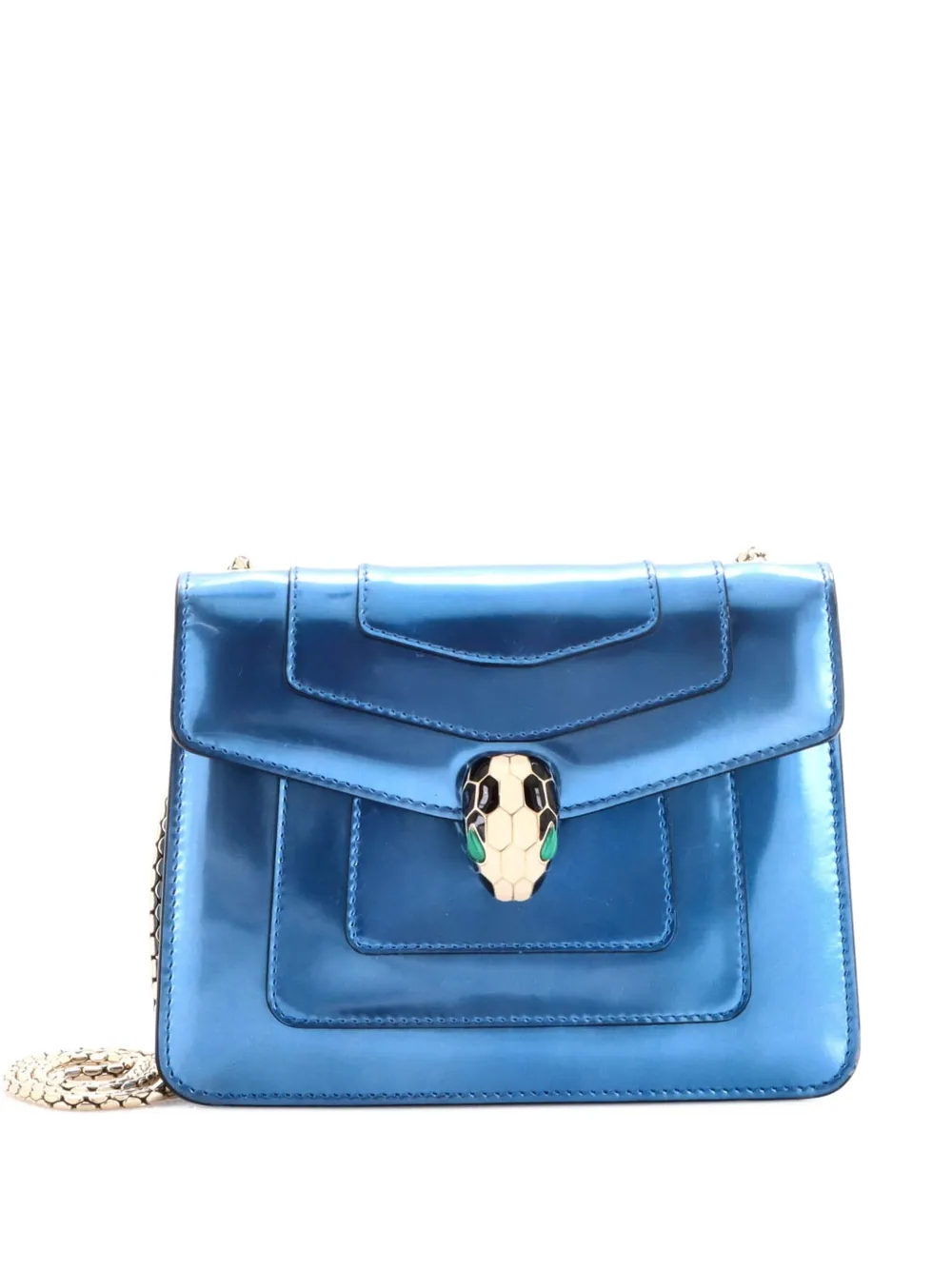 Bvlgari Pre-Owned Serpenti Forever Square Metallic Leather Small shoulder bag - Blu