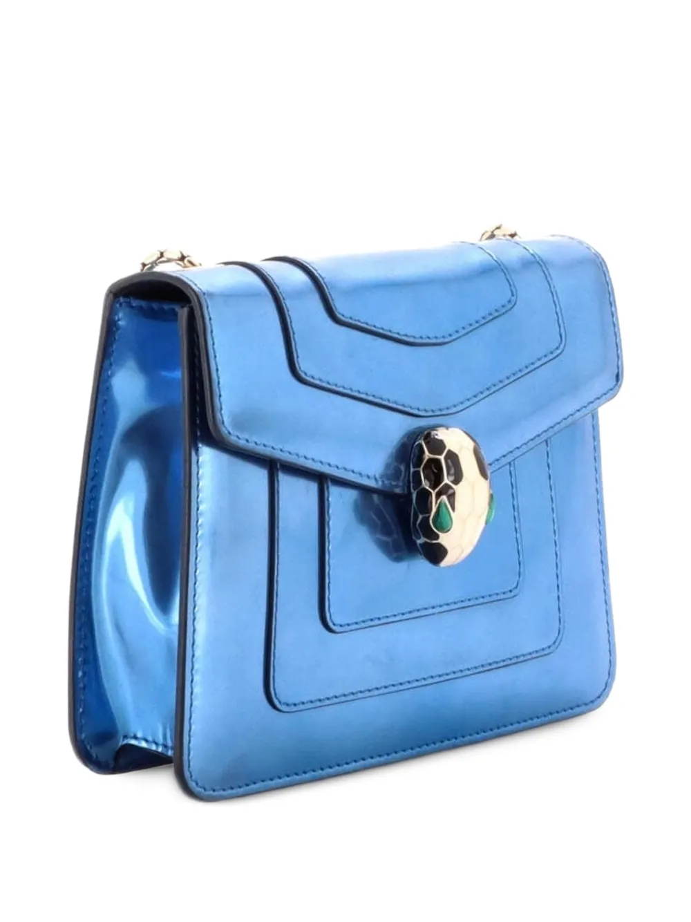 Serpenti Forever Square Metallic Leather Small Shoulder Bag