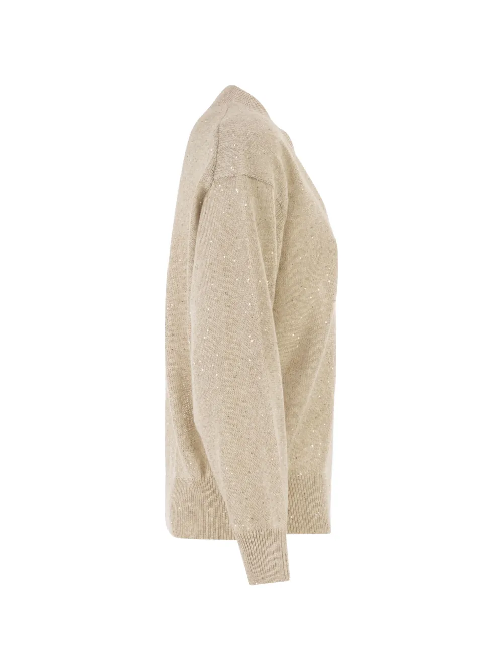 Brunello Cucinelli Trui verfraaid met pailletten en V-hals Beige