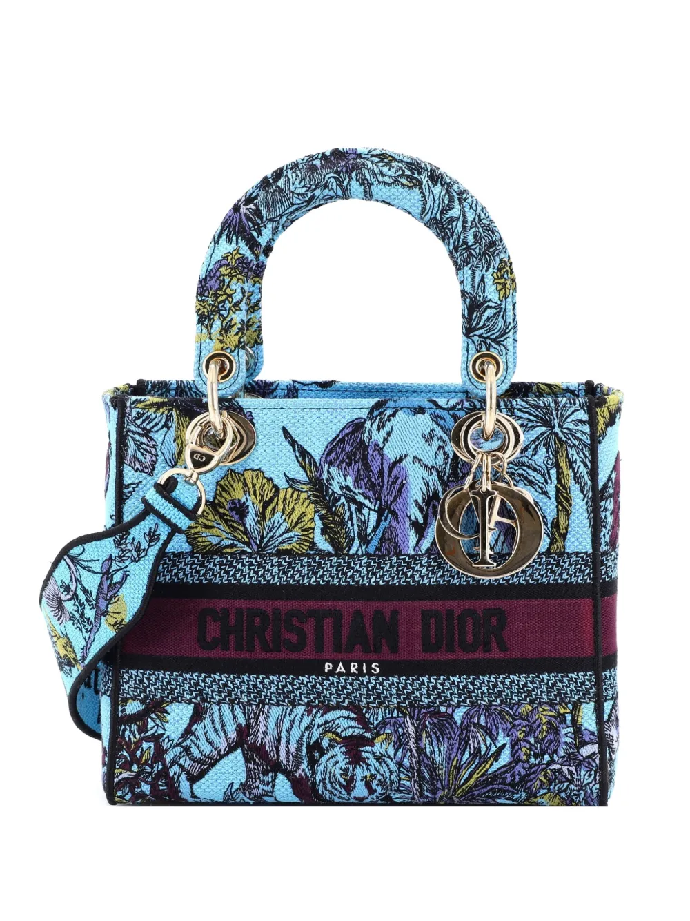 Christian Dior Pre-Owned Lady D-Lite Bag Embroidered Canvas Medium satchel - Blu