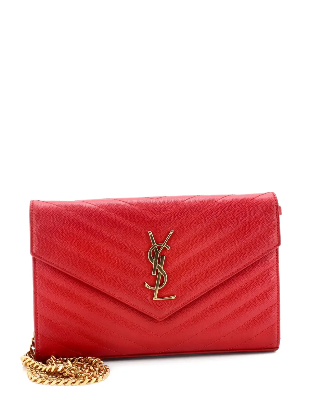 Saint Laurent Pre-Owned Classic Monogram Wallet on Chain Matelasse Chevron Leather Medium crossbody bag - Rosso