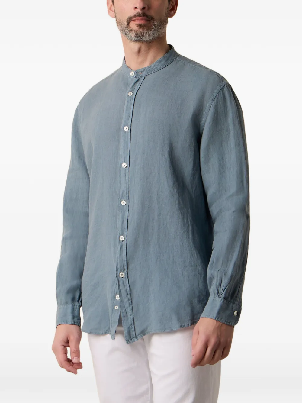 Brooks Brothers stand collar linen shirt - Blu