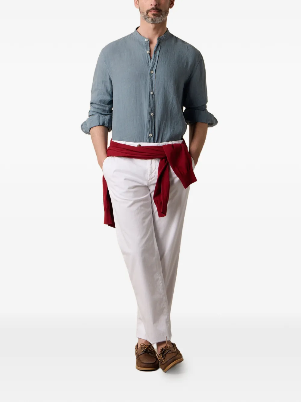 Brooks Brothers Linnen overhemd met opstaande kraag Blauw