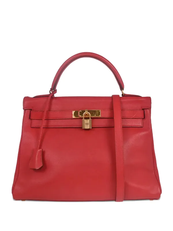 Hermès Pre-owned 1999 32 Kelly Vif Gulliver Two-way Tote Bag in Red