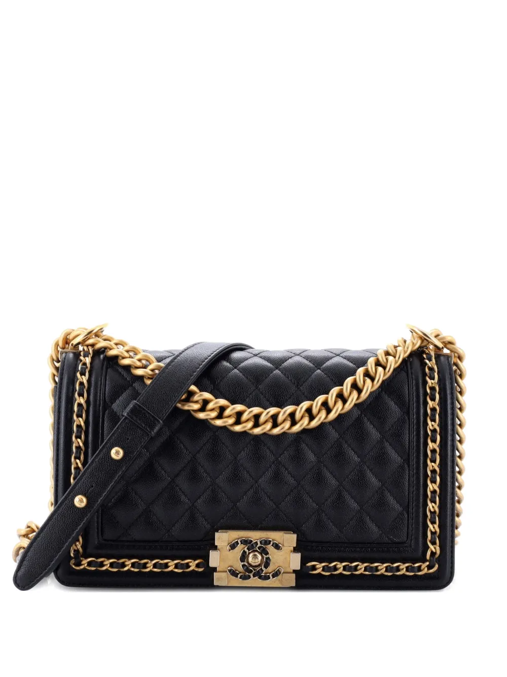CHANEL Pre-Owned Chain Around Boy Flap Bag Quilted Caviar Old Medium shoulder bag - Nero