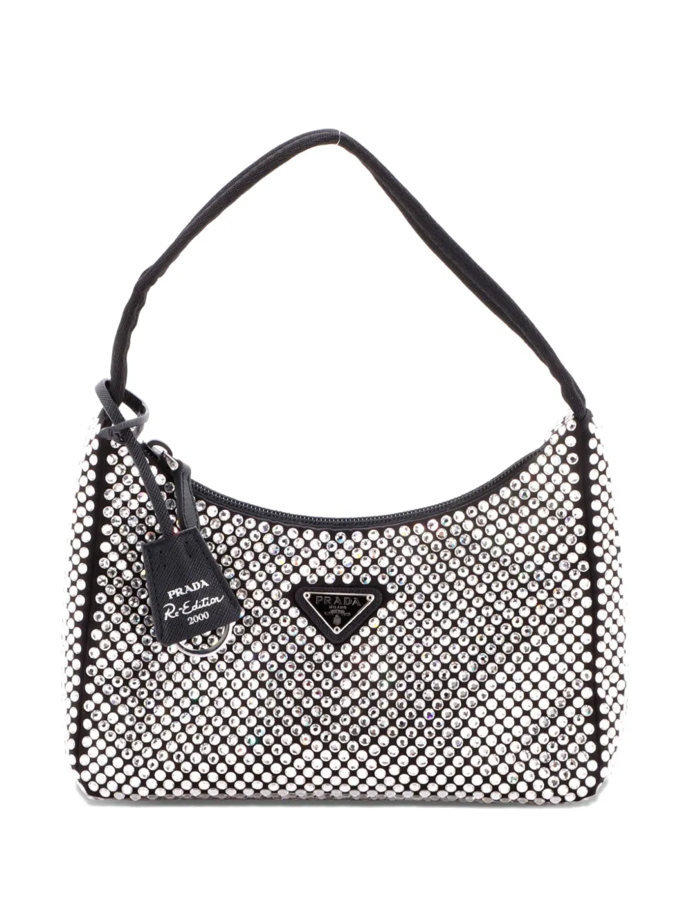 Prada Pre-Owned Re-Edition 2000 Crystal Embellished Satin Mini hobo bag - Nero