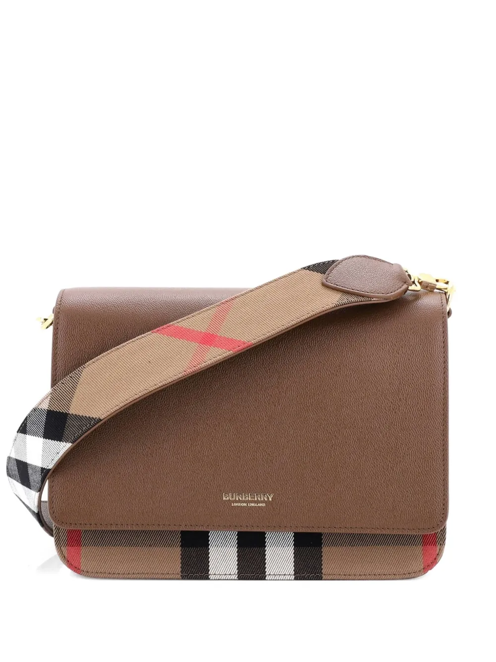 Burberry Pre-Owned Mackford Leather and House Check Canvas Small shoulder bag - Marrone