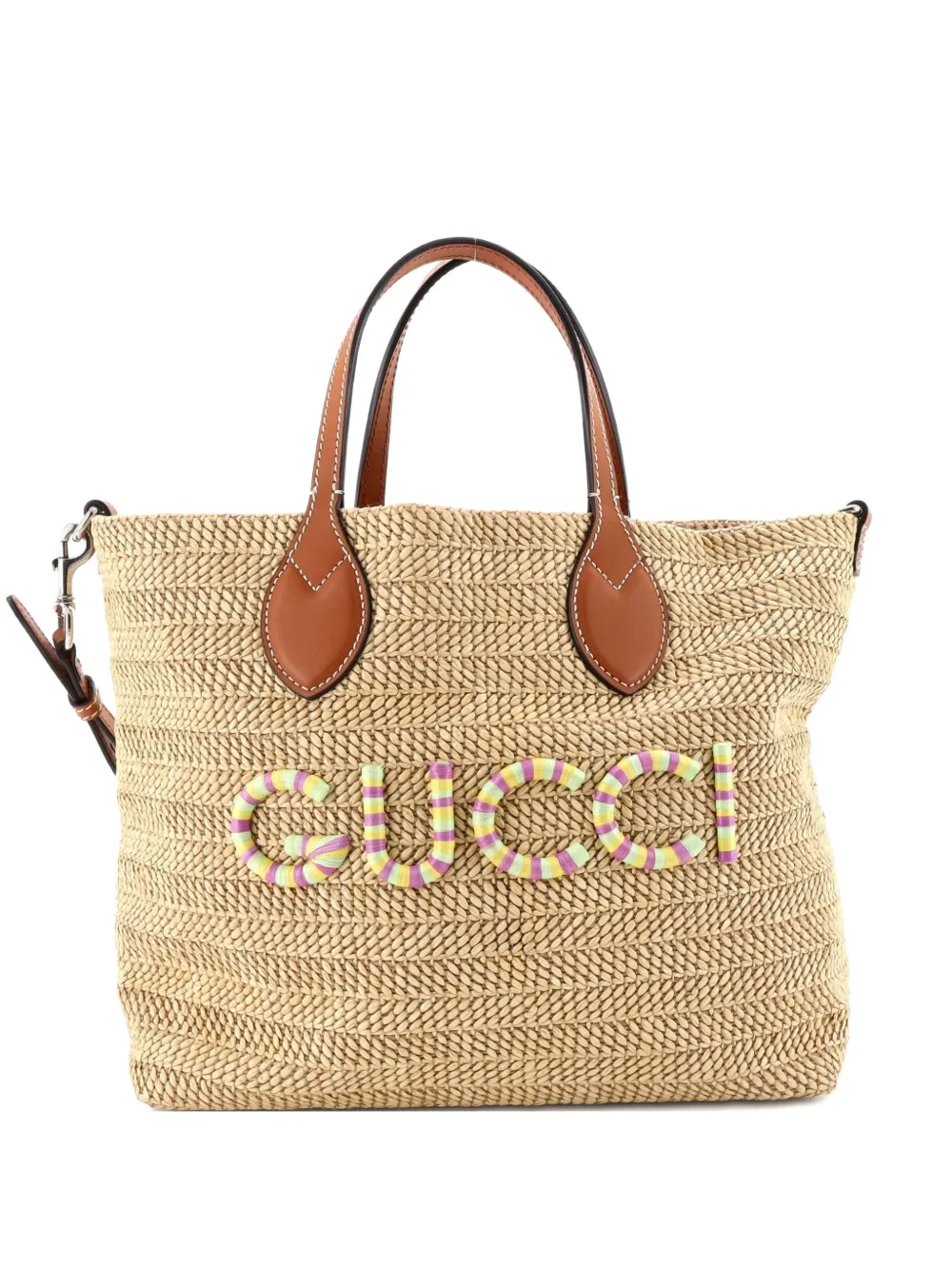 Gucci Pre-Owned Logo Plaque Convertible Raffia Small tote bag - Toni neutri