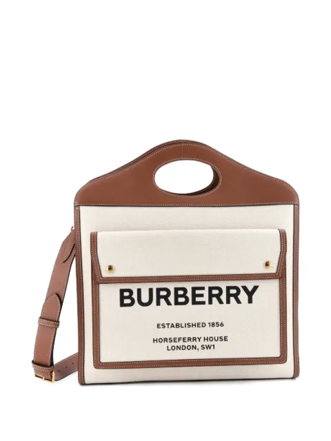 Burberry Pre-Owned Logo Pocket Tote Canvas with Leather Medium crossbody bag