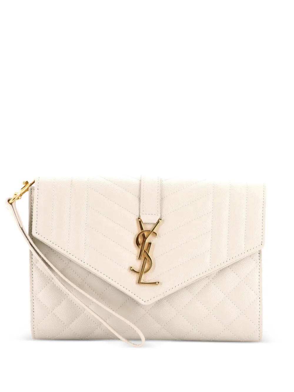 Saint Laurent Pre-Owned Classic Monogram Envelope Wristlet Mixed Matelasse Leather clutch bag - Bianco