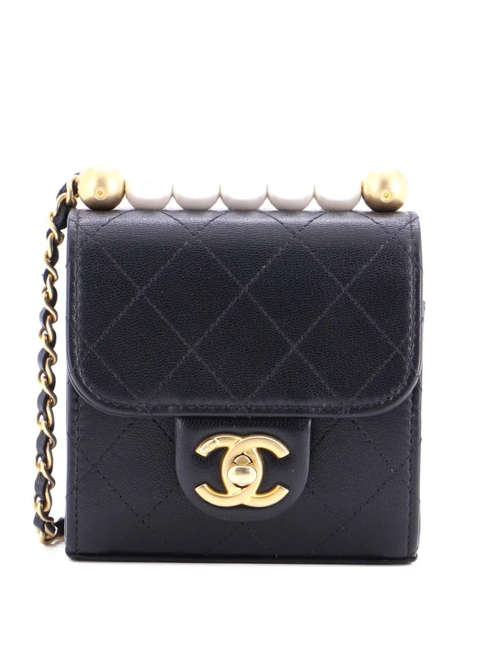 CHANEL Pre-Owned Chic Pearls Flap Clutch with Chain Quilted Goatskin Mini crossbody bag - Nero