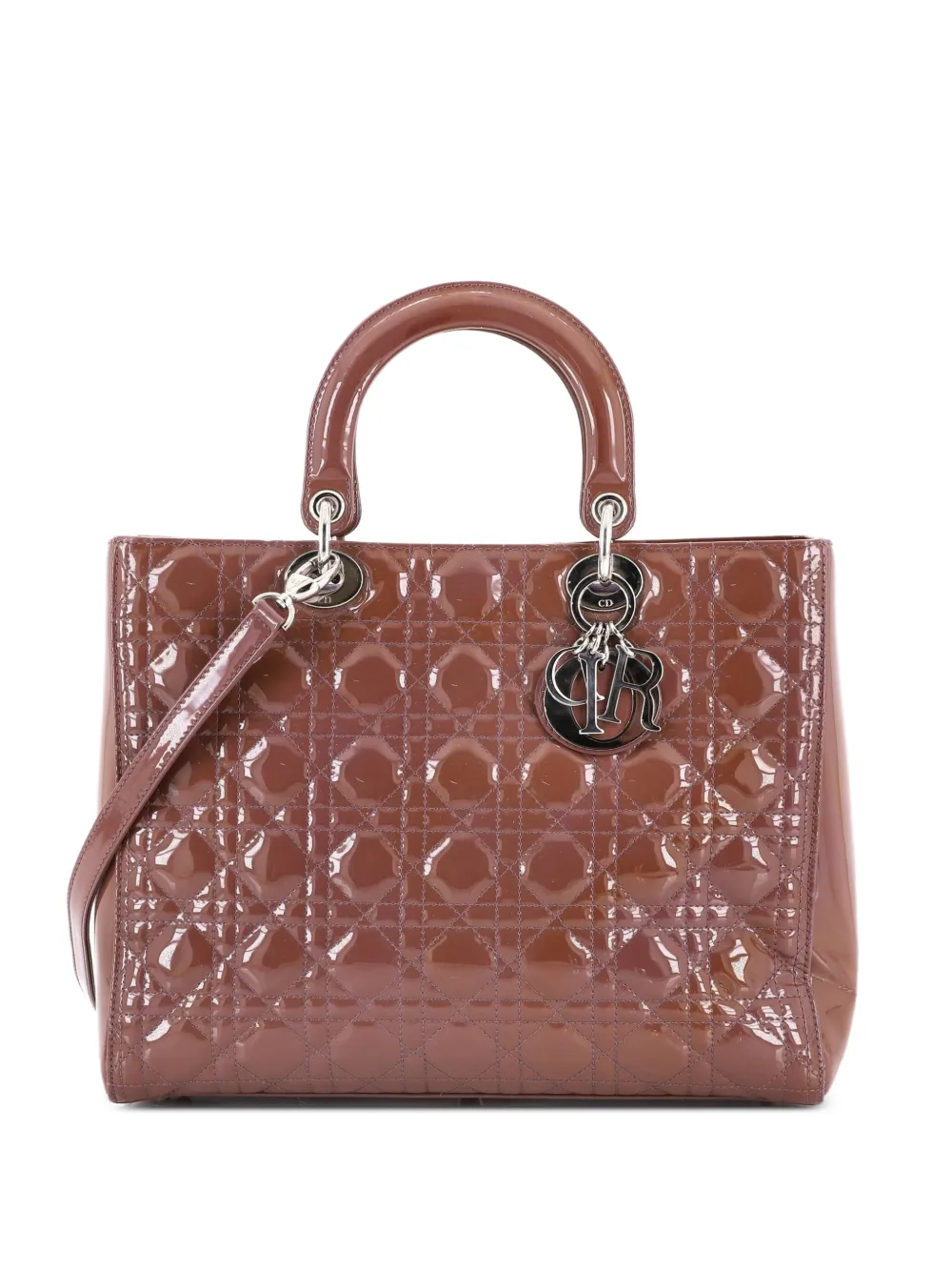 Christian Dior Pre-Owned Lady Dior Bag Cannage Quilt Patent Large satchel - Nude