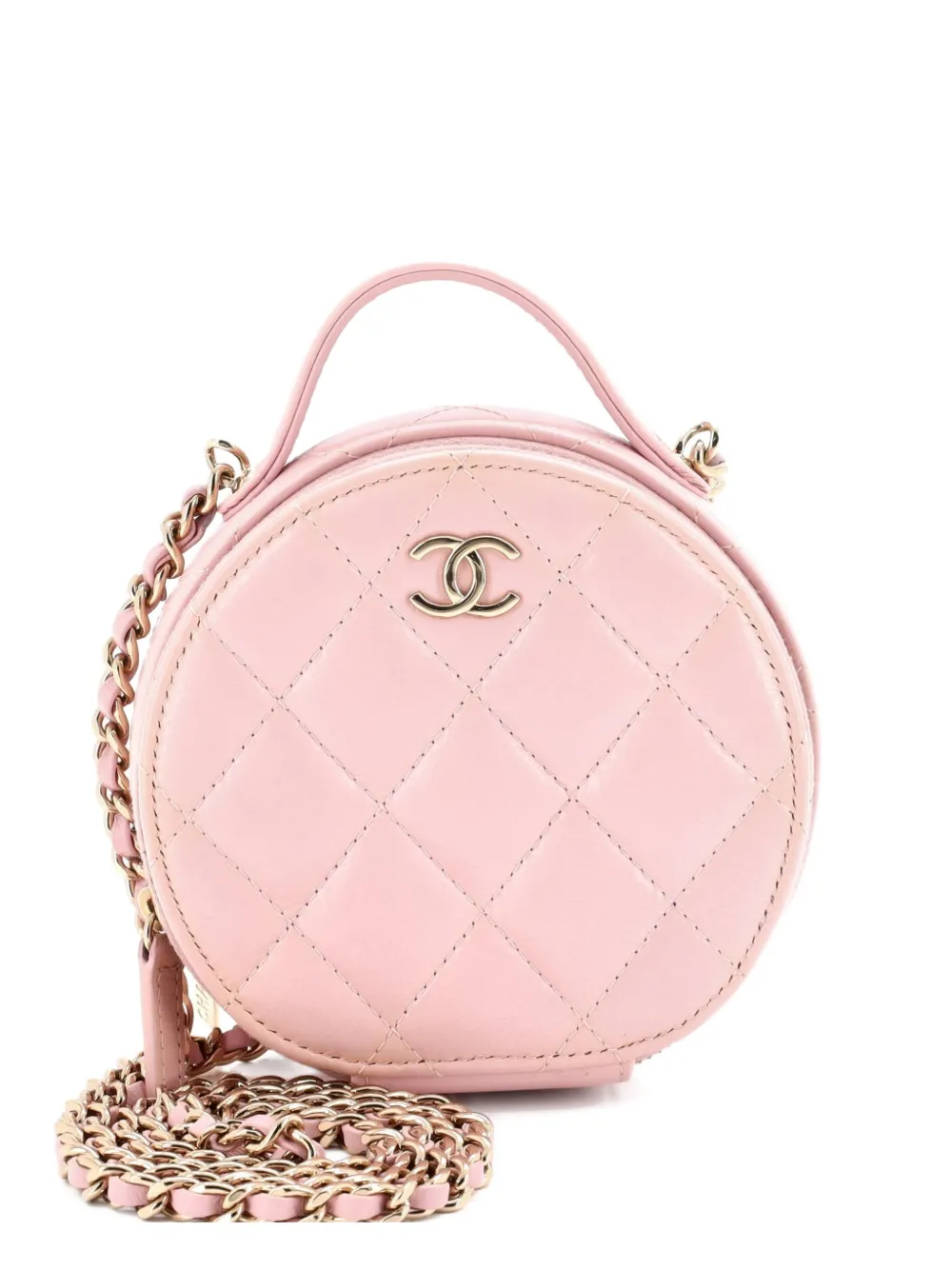 CHANEL Pre-Owned Handle with Care Round Vanity Case with Chain Quilted Lambskin Small crossbody bag - Rosa