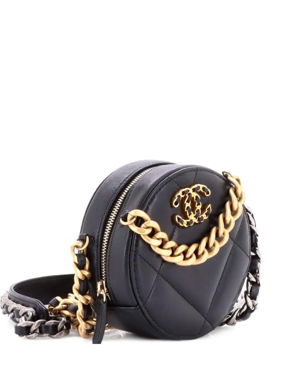 CHANEL Pre-Owned 19 Round with Chain Quilted Leather clutch bag - Nero