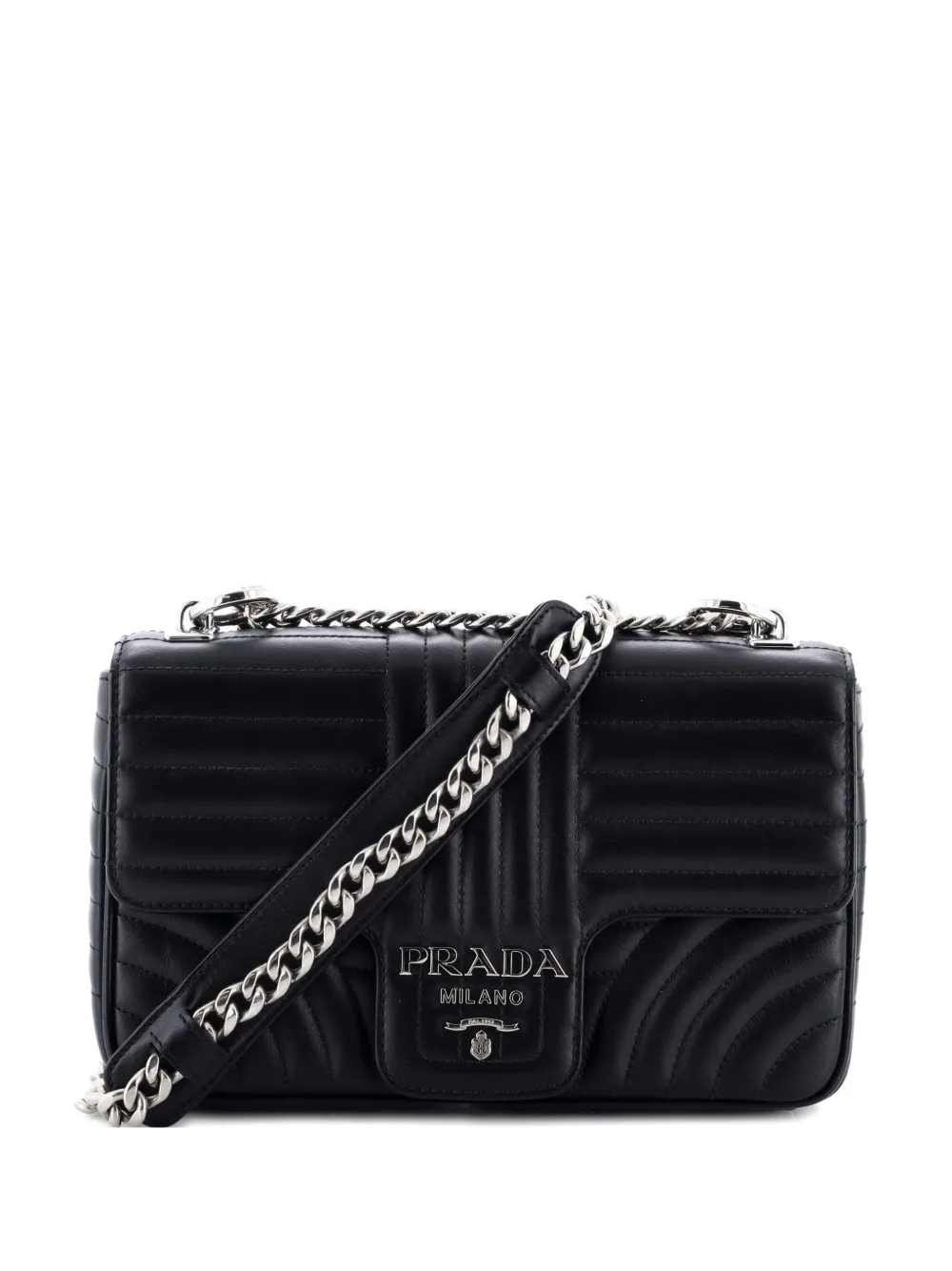 Prada Pre-Owned Chain Flap Shoulder Bag Diagramme Quilted Leather Medium crossbody bag - Nero