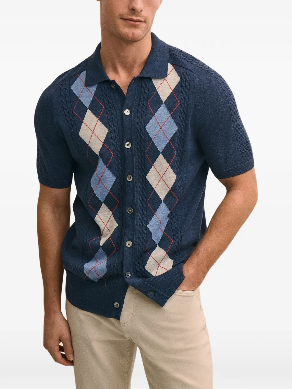 Brooks Brothers Kabelgebreid overhemd met argyle patroon Blauw