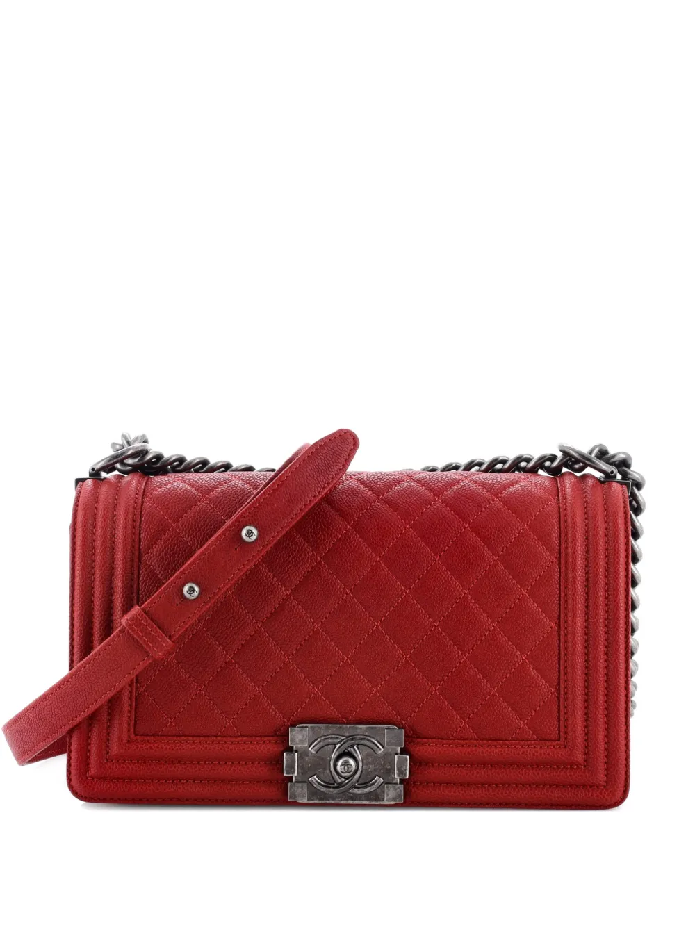CHANEL Pre-Owned Boy Flap Bag Quilted Caviar Old Medium crossbody bag - Rosso