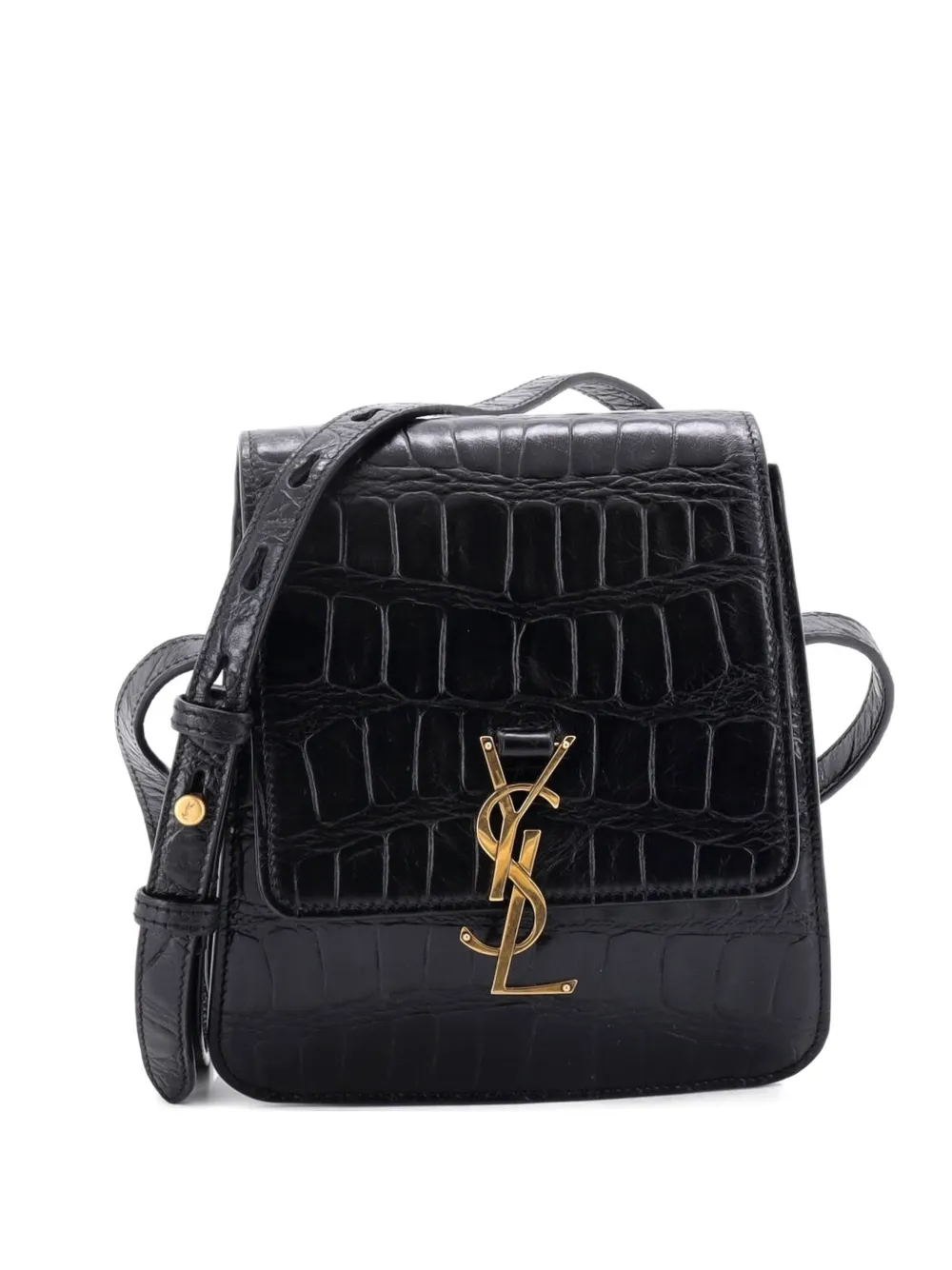 Saint Laurent Pre-Owned Kaia Flap Satchel Crocodile Embossed Leather North South crossbody bag - Nero