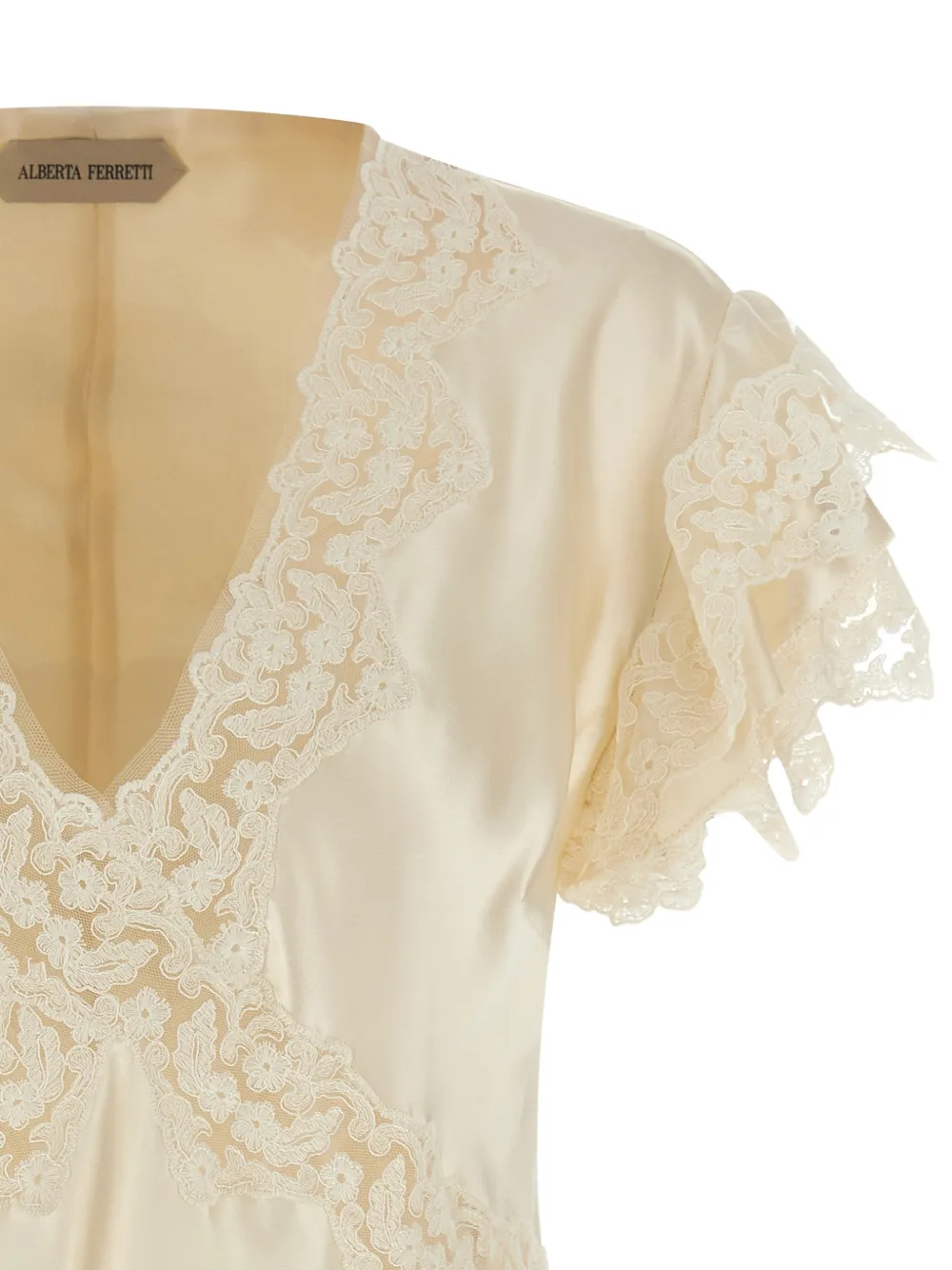  Alberta Ferretti Lace Ruffled Blouse - Neutrals 
