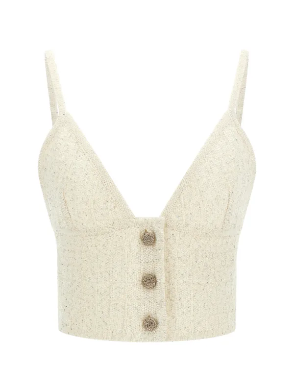 Alessandra Rich V-neck Tank Top in Neutrals