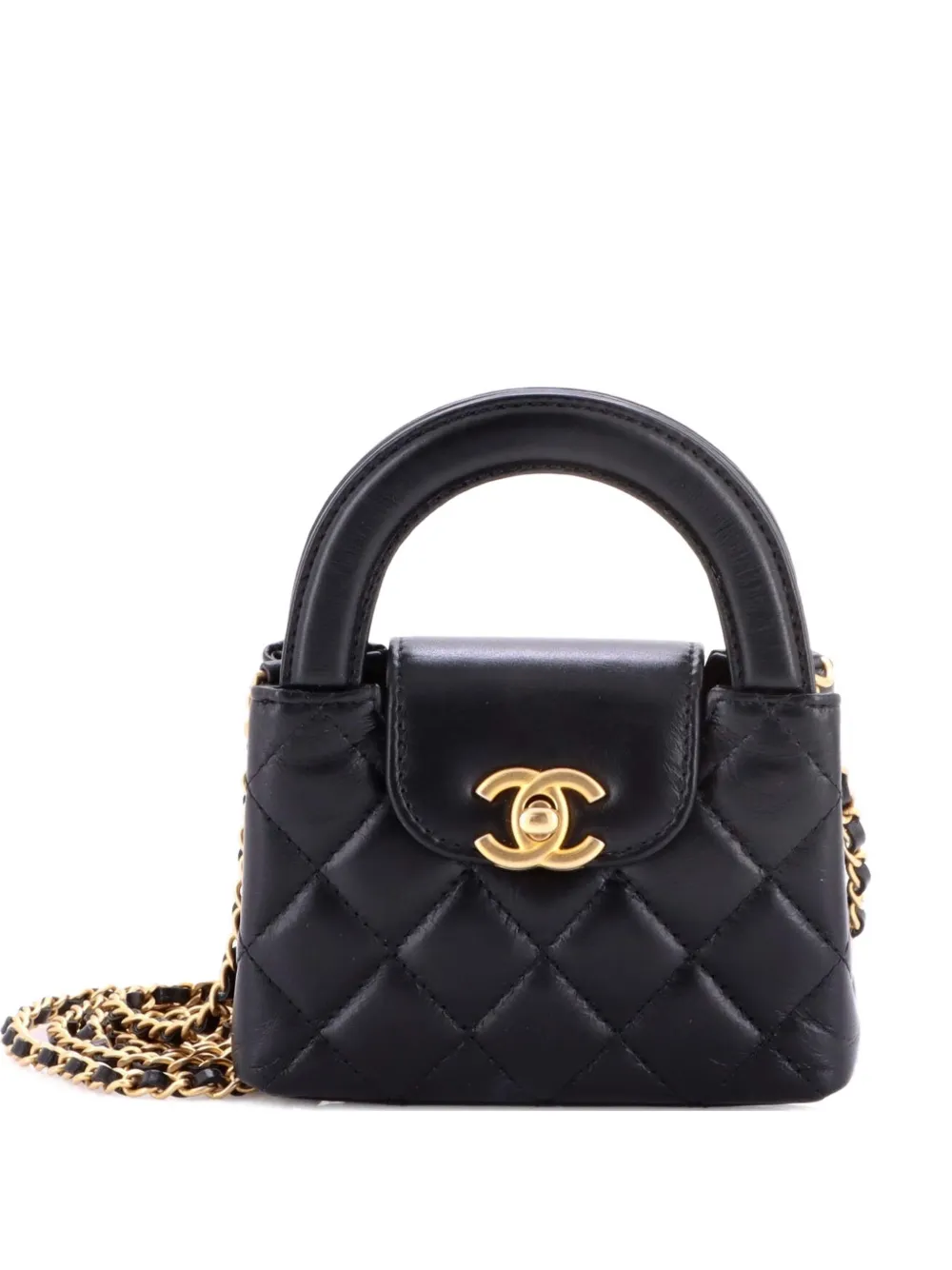CHANEL Pre-Owned Kelly Top Handle Shopping Bag Quilted Shiny Aged Calfskin Nano crossbody bag - Nero