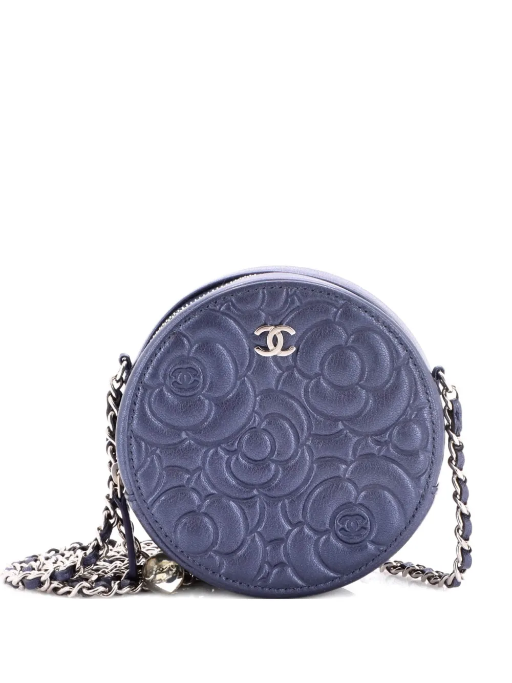 CHANEL Pre-Owned Round Clutch with Chain Camellia Goatskin Mini crossbody bag - Blu