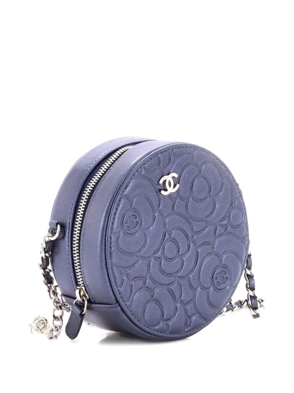 Round Clutch With Chain Camellia Goatskin Mini Crossbody Bag