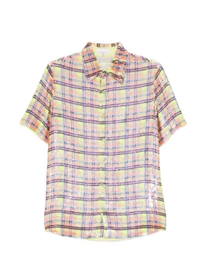 Lee Mathews リーマシュー Quinn Tucked PuffTop Lee Mathews puff-sleeve Checked Top | Pink | FARFETCH