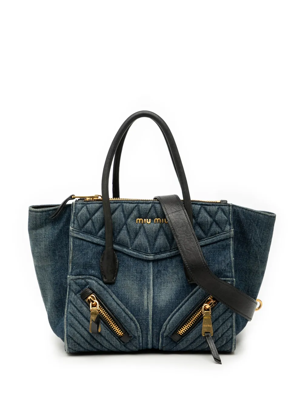 Miu Miu Pre-Owned 2010-2025 Small Matelasse Denim Biker satchel - Blu