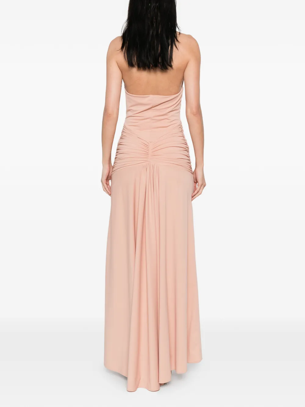 Babylone Paris Gesmockte maxi-jurk met halternek Beige
