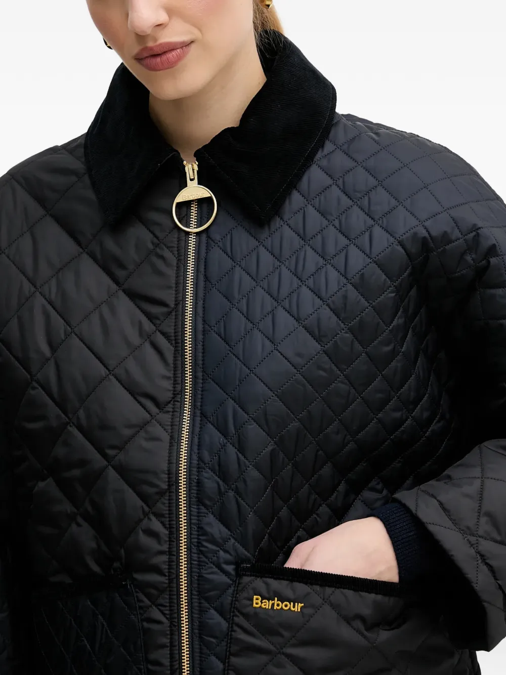  Barbour Danby Quilted Corduroy Collar Jacket - Black 