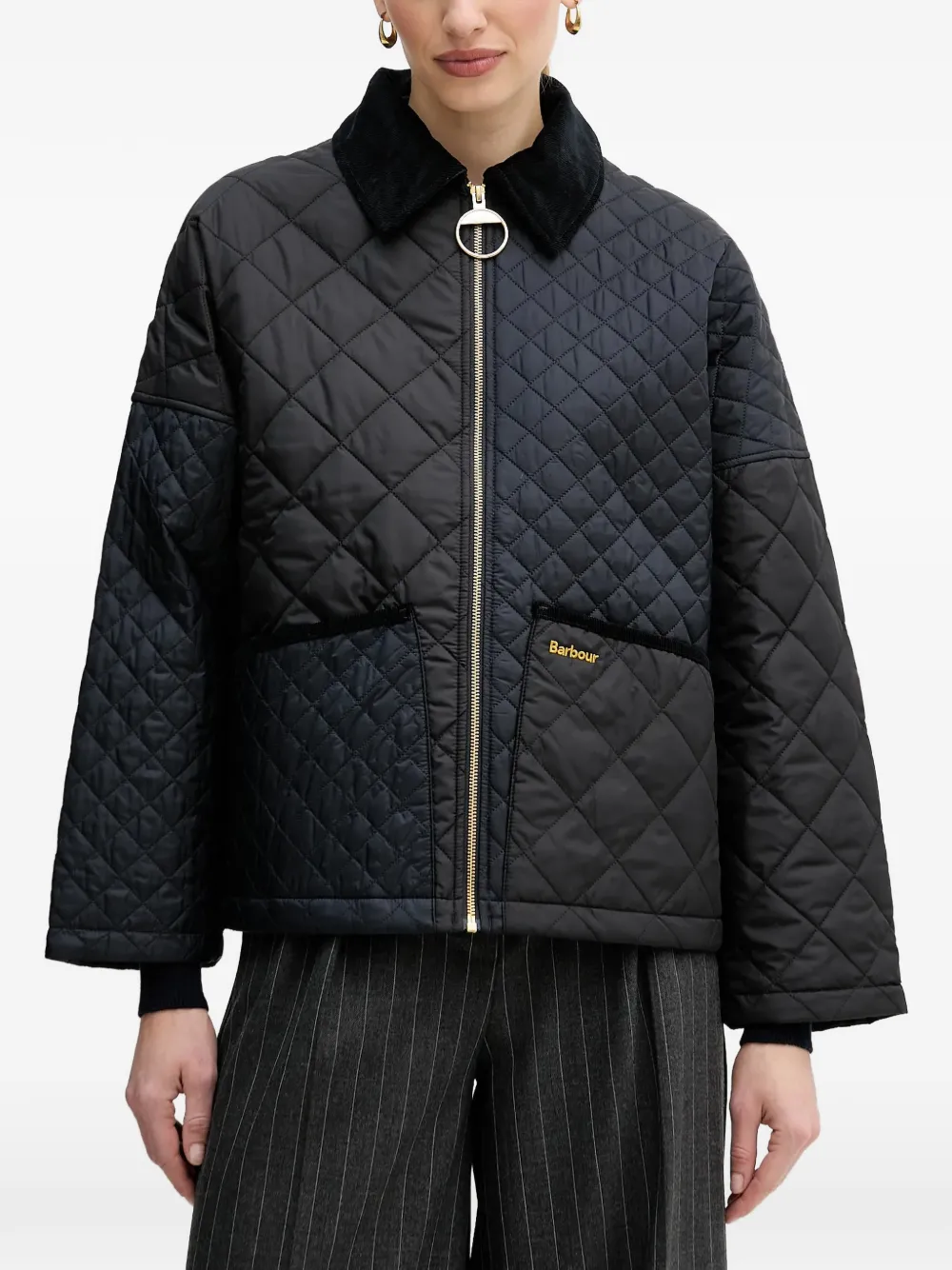 Barbour Danby quilted corduroy collar jacket - Nero