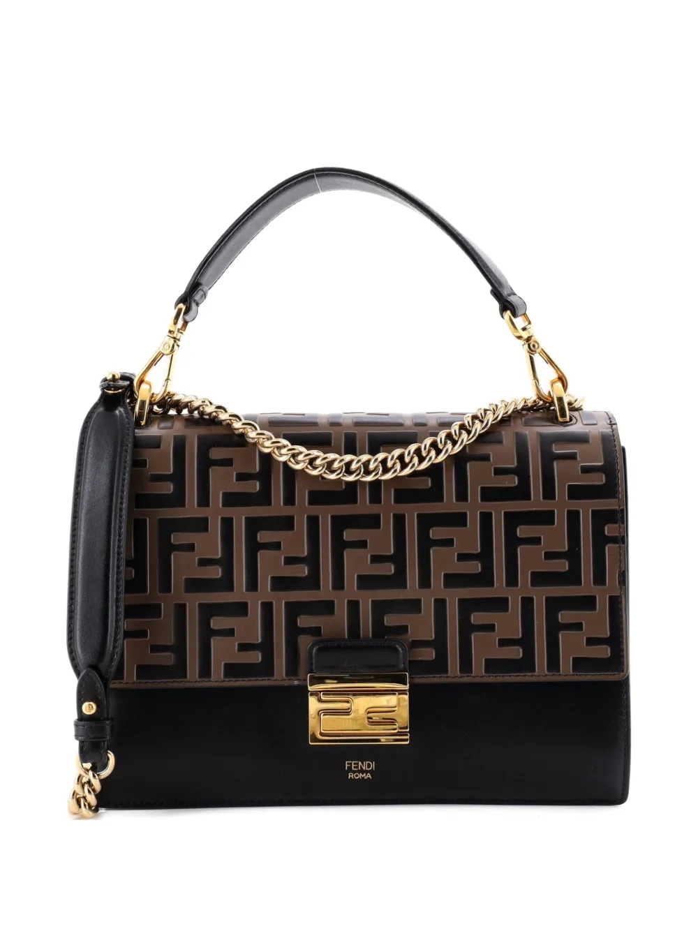 Fendi Pre-Owned Kan U Zucca Embossed Leather Medium shoulder bag - Nero